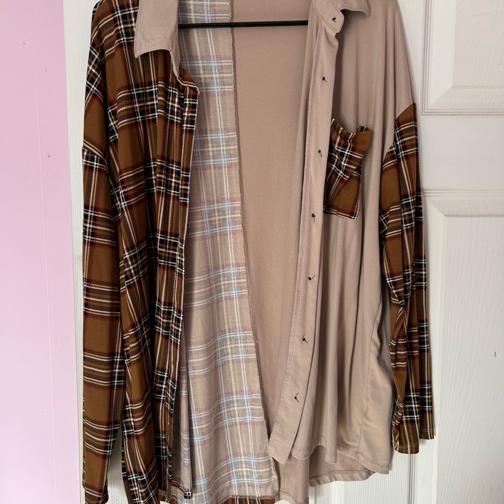 Love J Beige and Plaid Shirt